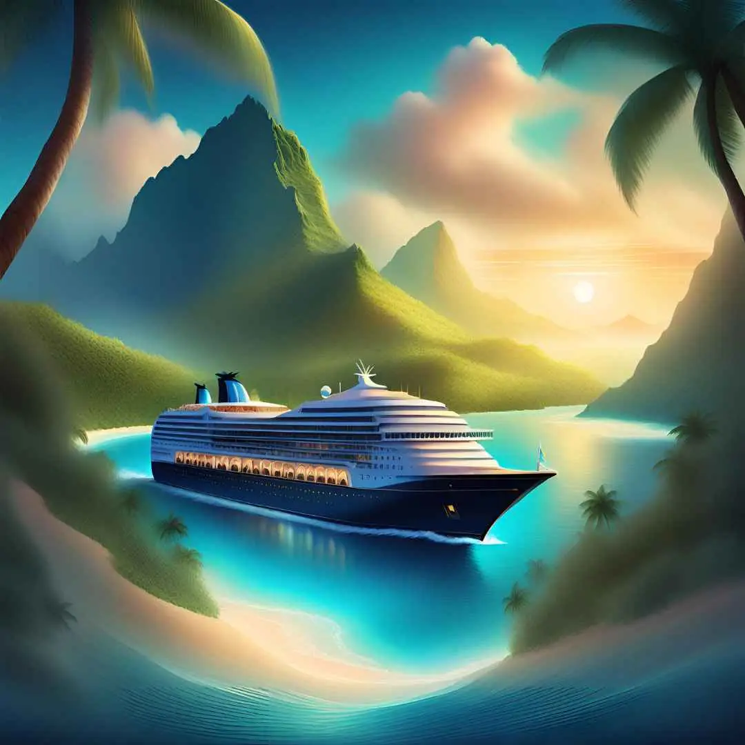 an ai image of a luxury cruise through the tahitian islands Valhalla Travel